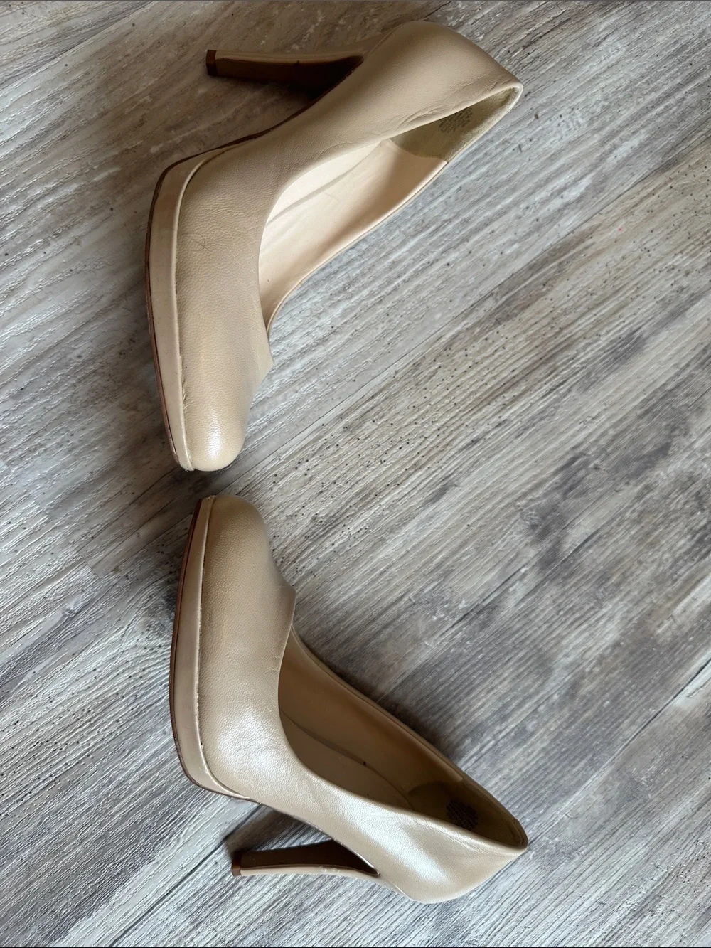 Nine West Beige Leather Pointed-Toe High Heels